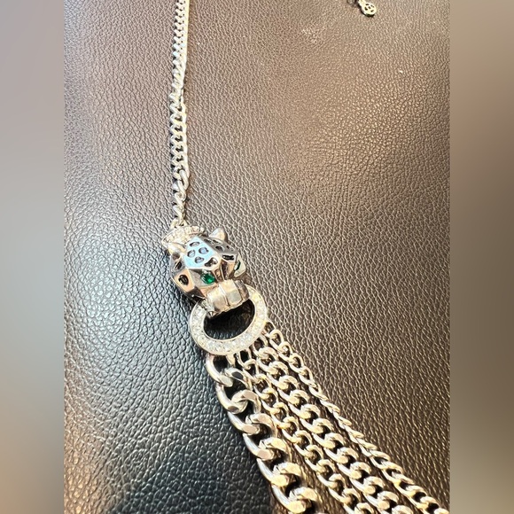 Silver Tone chain layered leopard statement
necklace - Picture 7 of 9